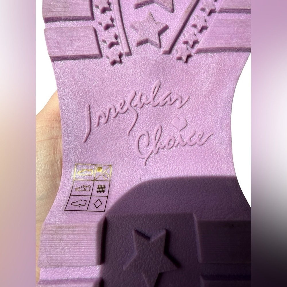 Irregular Choice Pink Metallic Bow Loafers Lavender Scallop Trim US 12 NWOT - Picture 9 of 14